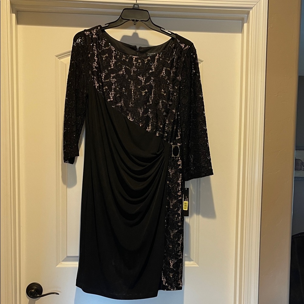 Tahari Black and Silver Asymmetrical Dress